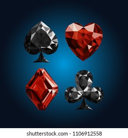 vector illustration playing cards symbol sign suit set deck diamond jewel gemstone crystal design gradient background low poly modeling