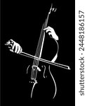 Vector illustration of playing cello. Silhouette in backlight. 
