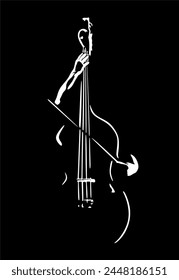 Vector illustration of playing cello. Silhouette in backlight. 
