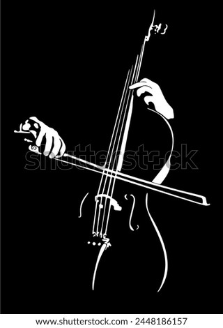 Vector illustration of playing cello. Silhouette in backlight. 
