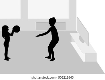 Vector illustration playing children in the living room