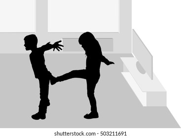 Vector illustration playing children in the living room