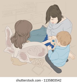 Vector illustration. Playing with kids.