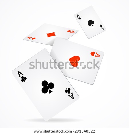 Vector illustration Playing Poker Cards Poster. Four aces of diamonds clubs spades and hearts fly