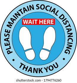 Vector illustration - Please Maintain Social Distancing floor circle in blue, red, and black