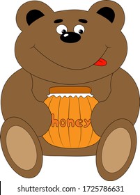 Ilustración vectorial del oso complacido con jarra de miel.