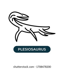 Vector illustration plesiosaurus cartoon icon use black color with line design style
