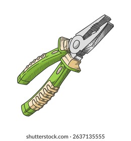 Vector Illustration of Pliers with Green Handle Hand Tool Clipart