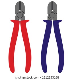 Vector illustration of pliers with handles of different colors on a white background.