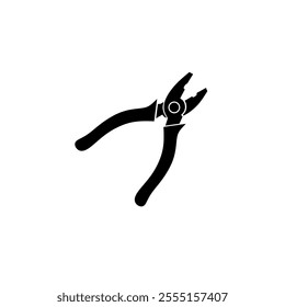 Vector illustration of pliers icon silhouette isolated on white background. Ideal for tool related projects or industrial themed presentations.