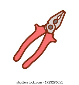Vector illustration pliers with red handle isolated on white background. Hand tool.