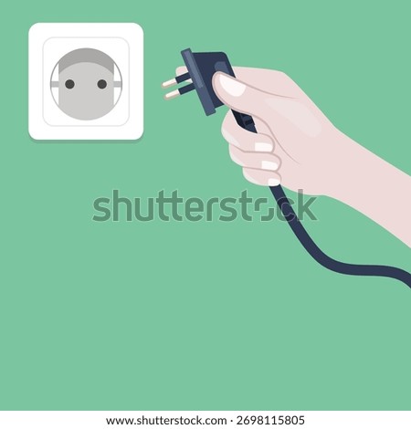 vector illustration of plugging or unplugging electrical cables in the wall 