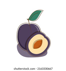 Ilustración vectorial de ciruela en estilo plano. Etiqueta de verano.