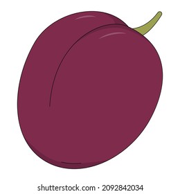 Ilustración vectorial de ciruela. Fruta en el estilo de las caricaturas aisladas de fondo blanco