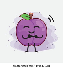 Ilustración vectorial de Plum Fruit Character con cara linda, manos simples y líneas de piernas en fondo aislado. Estilo de dibujo animado plano.
