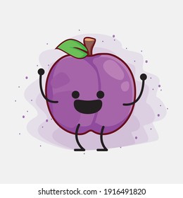 Vector Illustration of Plum Fruit Character with cute face, simple hands and leg line art on Isolated Background. Flat cartoon doodle style.