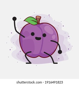 Vector Illustration of Plum Fruit Character with cute face, simple hands and leg line art on Isolated Background. Flat cartoon doodle style.