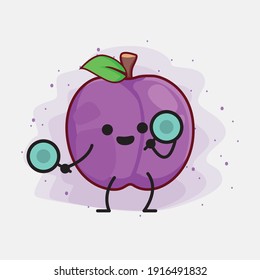 Ilustración vectorial de Plum Fruit Character con cara linda, manos simples y líneas de piernas en fondo aislado. Estilo de dibujo animado plano.