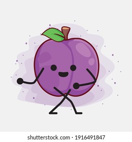 Vektorgrafik des Plum Fruit Character mit süßem Gesicht, einfachen Händen und Beinlinien Kunst auf isoliertem Hintergrund. Flacher Cartoon-Doodle-Stil.