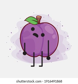 Vector Illustration of Plum Fruit Character with cute face, simple hands and leg line art on Isolated Background. Flat cartoon doodle style.