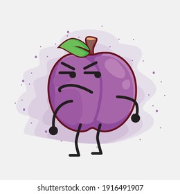Vector Illustration of Plum Fruit Character with cute face, simple hands and leg line art on Isolated Background. Flat cartoon doodle style.