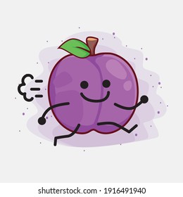 Ilustración vectorial de Plum Fruit Character con cara linda, manos simples y líneas de piernas en fondo aislado. Estilo de dibujo animado plano.