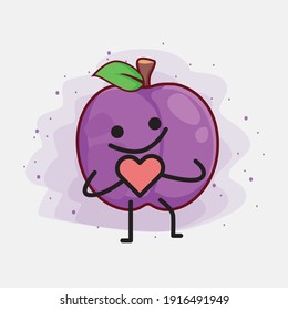 Ilustración vectorial de Plum Fruit Character con cara linda, manos simples y líneas de piernas en fondo aislado. Estilo de dibujo animado plano.