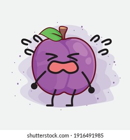 Vector Illustration of Plum Fruit Character with cute face, simple hands and leg line art on Isolated Background. Flat cartoon doodle style.