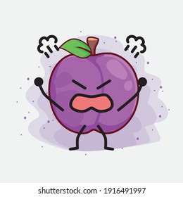 Ilustración vectorial de Plum Fruit Character con cara linda, manos simples y líneas de piernas en fondo aislado. Estilo de dibujo animado plano.