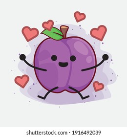 Vector Illustration of Plum Fruit Character with cute face, simple hands and leg line art on Isolated Background. Flat cartoon doodle style.