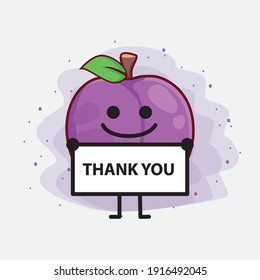 Vector Illustration of Plum Fruit Character with cute face, simple hands and leg line art on Isolated Background. Flat cartoon doodle style.