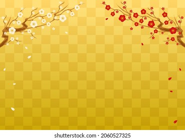 Vector illustration of plum and Japanese pattern background