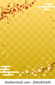 Vektorgrafik von Pflaumen und japanischem Musterhintergrund