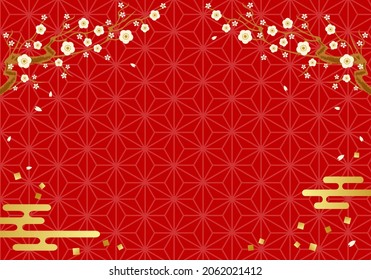 Vector illustration of plum and Japanese pattern background