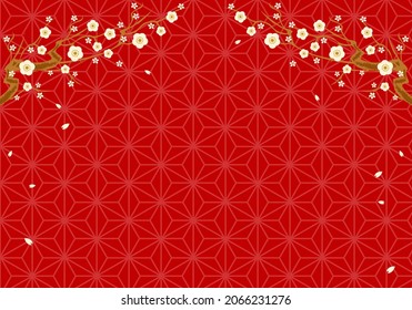 Vector illustration of plum and Japanese pattern background