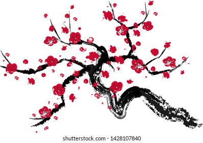 Vector Illustration Of Plum Tree.