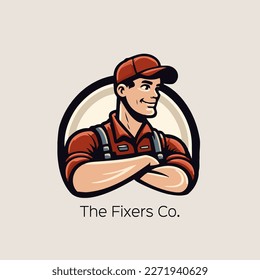 Vector illustration of a plumber in a cap and overalls. logo of Handyman Worker fix repair home
