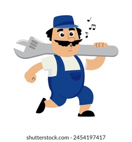 Ilustración vectorial de un fontanero sobre un fondo blanco. Concepto de reparador, ayudante, Asistencia.