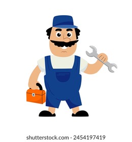 Vector illustration of a plumber on a white background. Concept of repairman, helper, support.