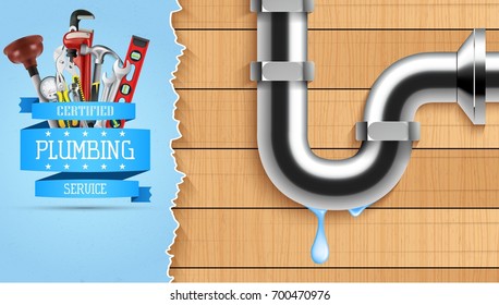 Vector illustration of Plumbing service with repair tools