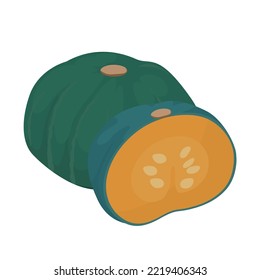 Ilustración vectorial de una calabaza de plumón y una calabaza cortada por la mitad.