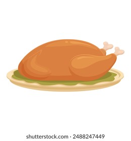 Ilustración vectorial de un pavo asado regordete en un plato de servir, perfecto para las fiestas