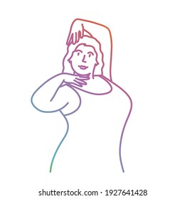 Ilustración vectorial de una mujer de plumón posando. Línea coloreada.