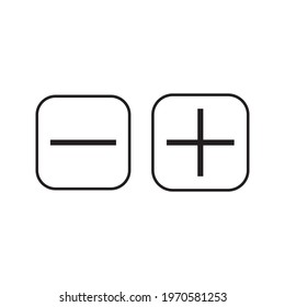 Vector illustration of plus and minus, black and white plus and less symbols on white background