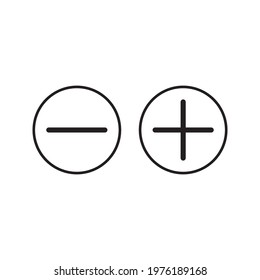 Vector illustration of plus and minus, black and white plus and less symbols on white background