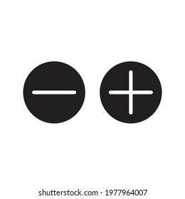 Vector illustration of plus and minus, black and white plus and less symbols on white background
