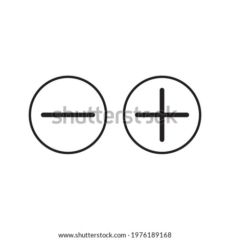 Vector illustration of plus and minus, black and white plus and less symbols on white background