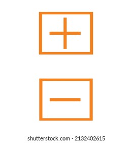 Vector illustration of plus and minus, orange and white plus and less symbols on white background