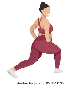 Vektorgrafik ein Mädchen mit einer Größe von mehr als 100 cm in einer Sportuniform (Leggings und eine Sporthalle) Züge, macht Fitness in guter Laune, einzeln auf weißem Hintergrund. nützlich für Werbestudios und -programme