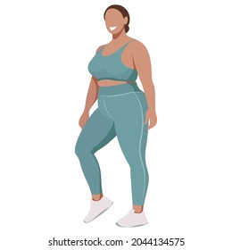 Vektorgrafik ein Mädchen mit einer Größe von mehr als 100 cm in einer Sportuniform (Leggings und eine Sporthalle) Züge, macht Fitness in guter Laune, einzeln auf weißem Hintergrund. nützlich für Werbestudios und -programme